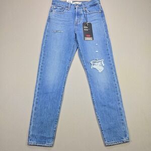 Levis Wedgie Straight Jeans Womens Distressed High Rise Blue Denim 22861-0107 25